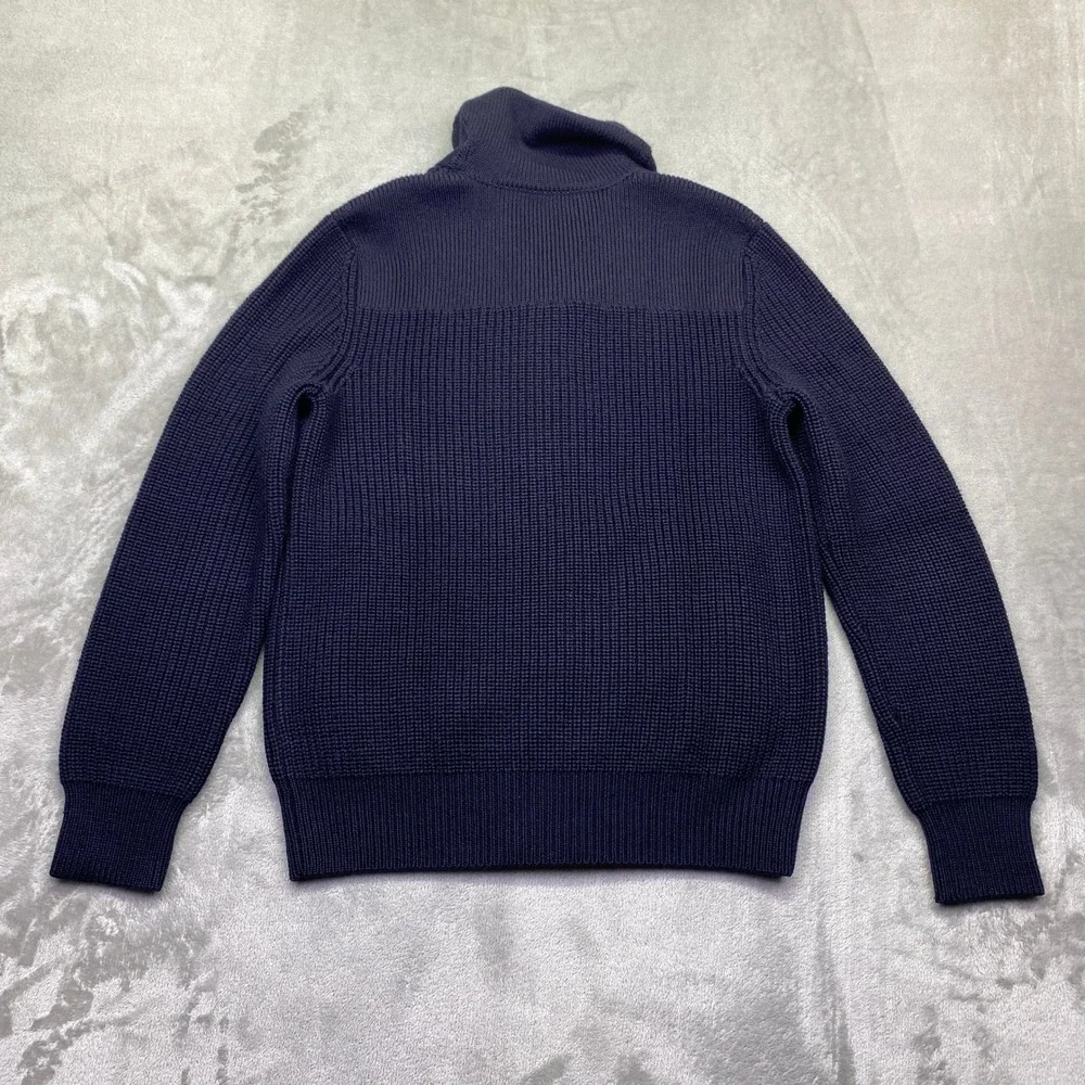 Banana Republic Mens Navy Blue Merino Wool Waffle Knit Shawl Zip Cardigan Grunge